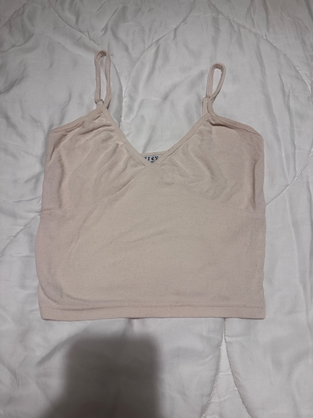 Ribbed Cream Cropped Cami with Adjustable Straps